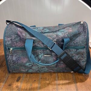 Vintage Samsonite Teal Floral Tapestry Travel Bag duffle bag suitcase